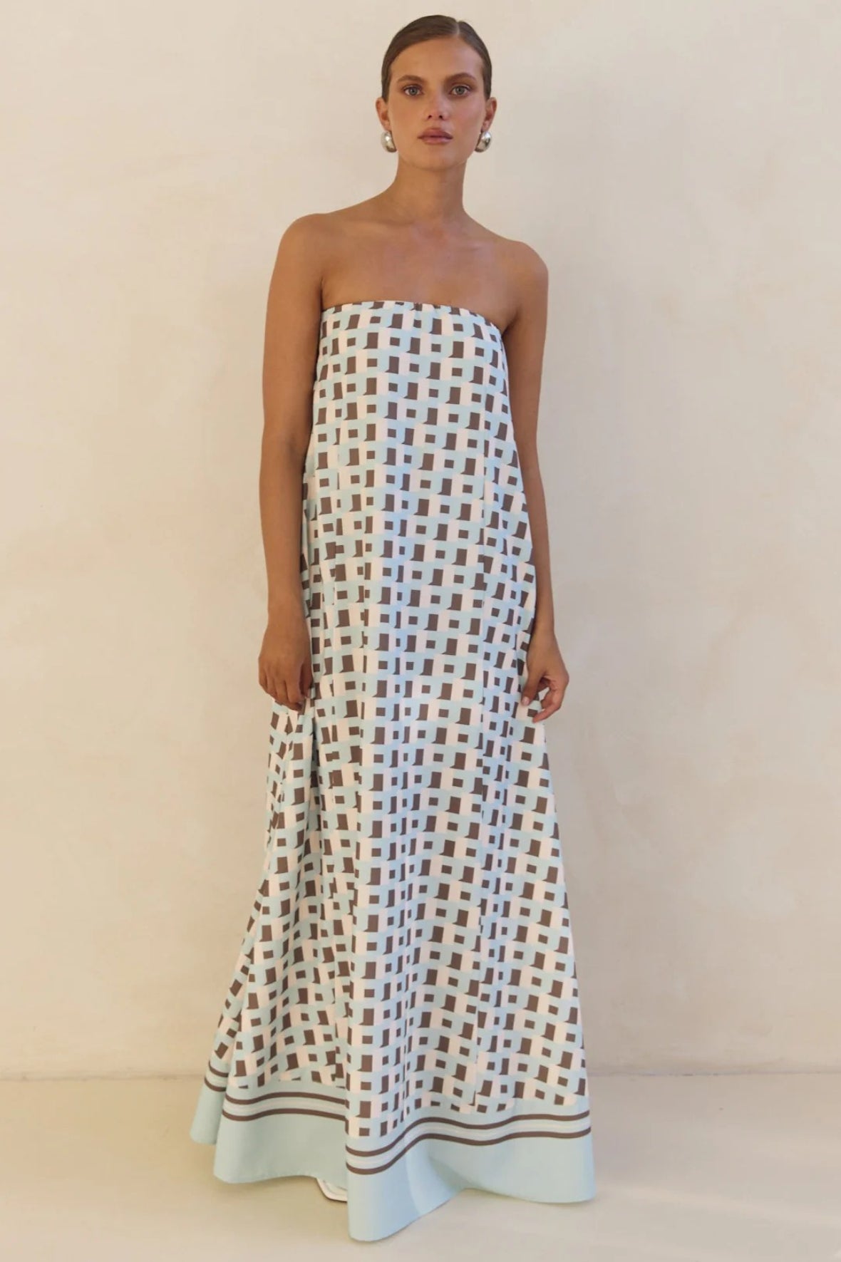 Strapless Tube Contrast Band A-Line Maxi Dress