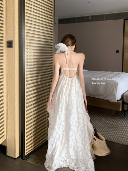 Sexy Backless Halter Maxi Dress – Dreamy Vacation Photoshoot Look