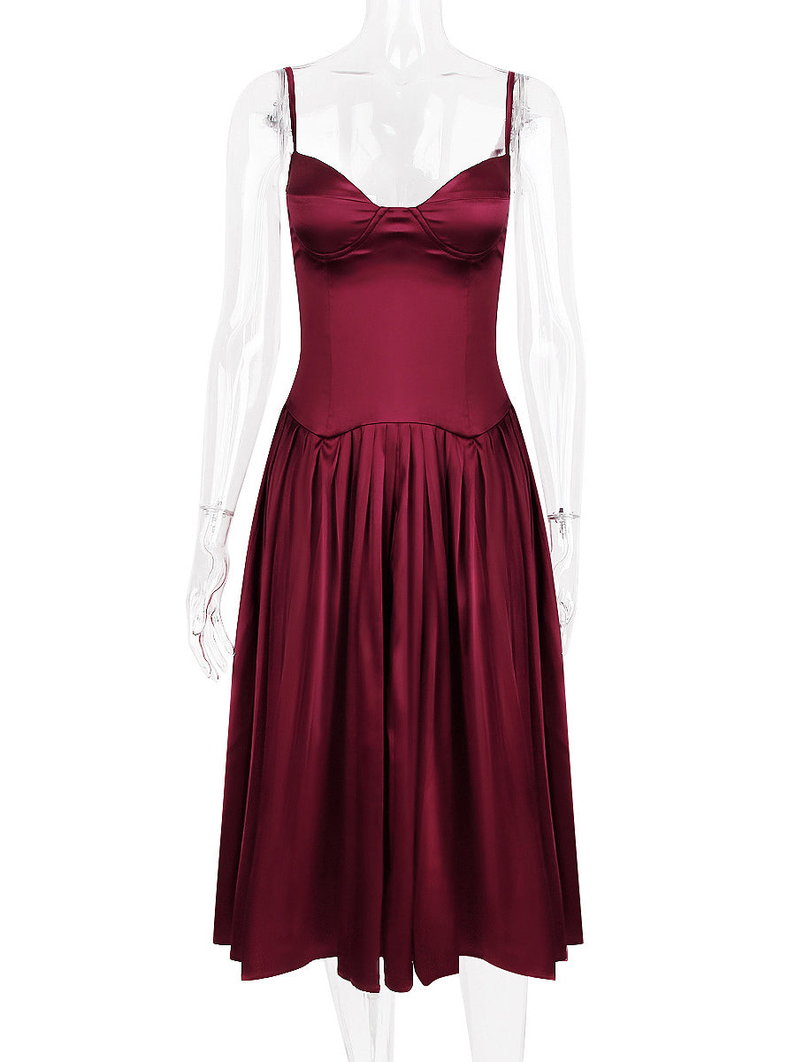 Corset Dress Spaghetti Straps Accordion Pleated Skirt Prom Birthday Party Midi Dresses