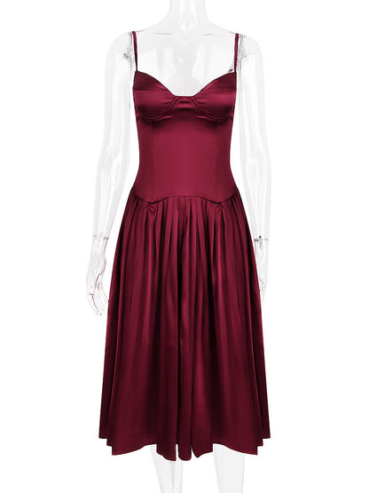 Corset Dress Spaghetti Straps Accordion Pleated Skirt Prom Birthday Party Midi Dresses