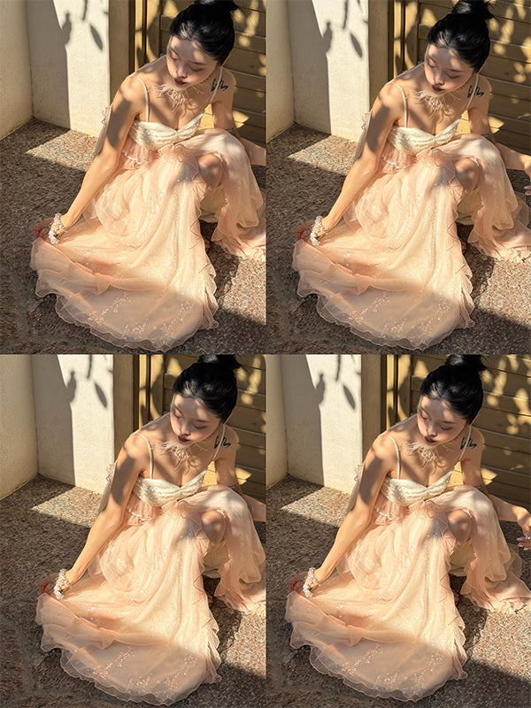 Glimmering Tulle Fairycore Sequin Maxi Dress – Dreamy Resort Gown