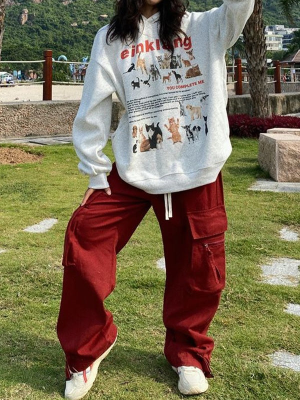Cat Puppy Print Oversized Hoodie