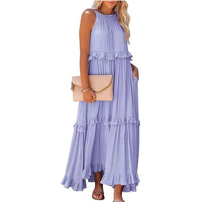 Ruffle Halter Neck Swing Maxi Dress in Multiple Colors