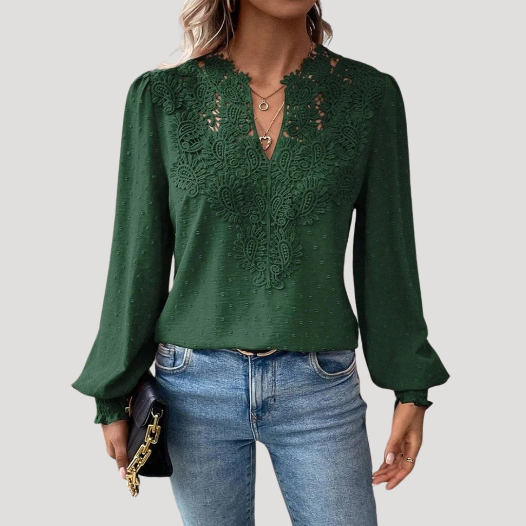 | Lace Long Sleeve Embroidered Blouse Top