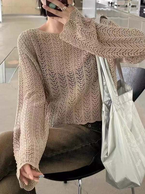 Cutout Thin Loose Long Sleeve Knit