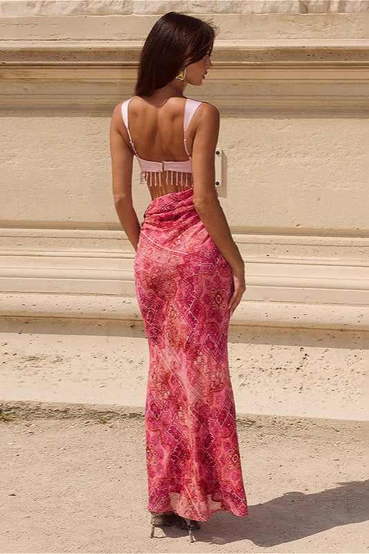 | Tassel Spaghetti Strap Bodycon Maxi Dress