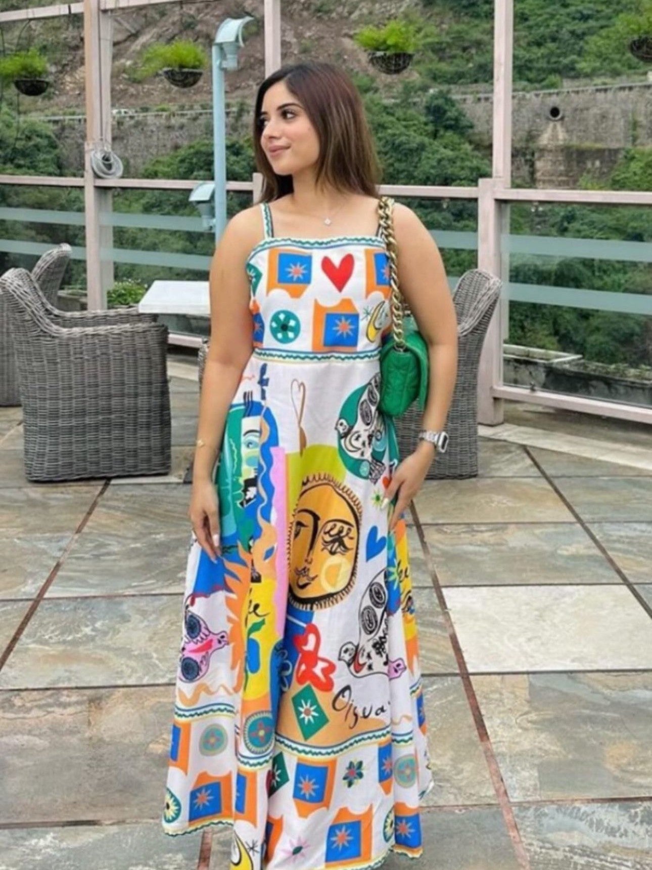 Sundress Graffiti Print Midi Dress Ivory