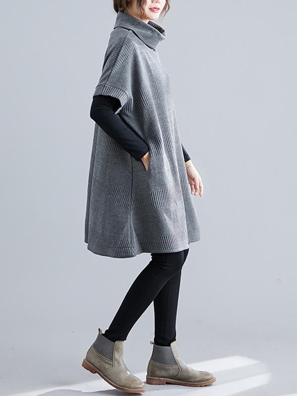 Casual Loose Short Sleeves Turtleneck Sweater Dress
