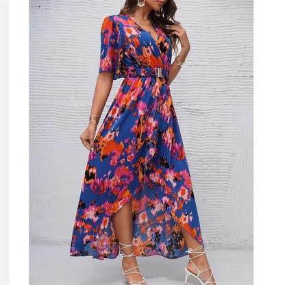 Bohemian V-Neck Maxi Dress for Beach and Casual Wear