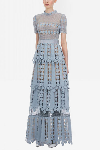 Solid Lace Short Sleeve Midi Dress