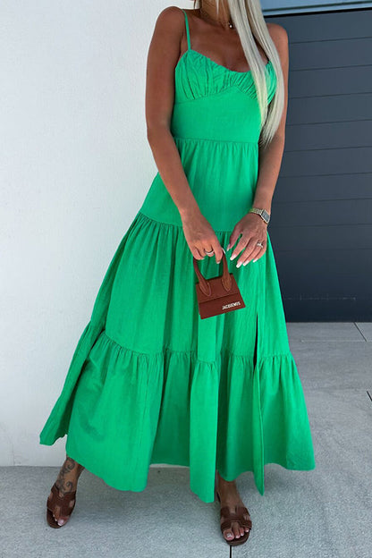 Charming Endearment Linen Blend Tiered Back Lace-up Maxi Dress