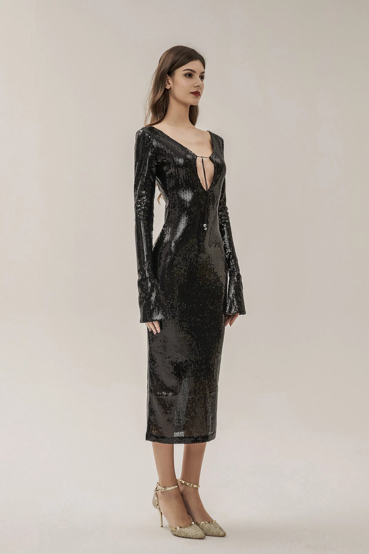 Lilly Black Sequin Maxi Dress