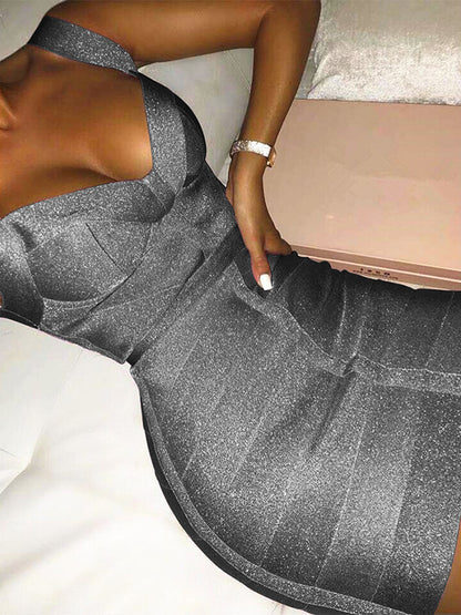 Bandage Dress Wide Strap Backless Sexy Birthday Party Mini Dresses