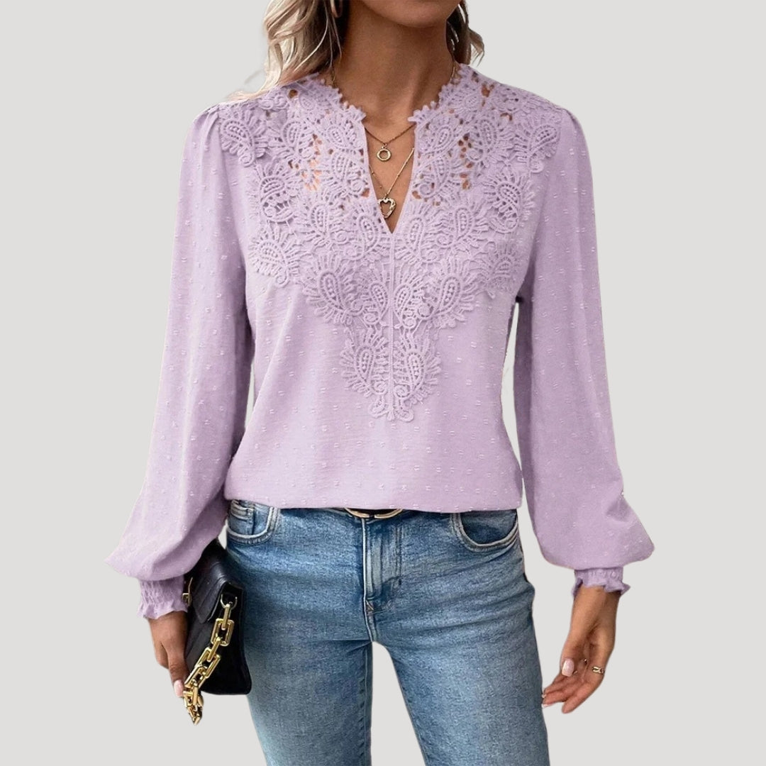 | Lace Long Sleeve Embroidered Blouse Top