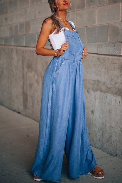 Margovil Pocketed Wide Leg Baggy Denim Overalls
