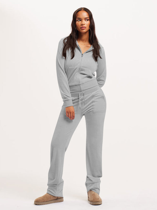 Velour Tracksuit Set Zip-up Hoodie And Pants For Women 2026