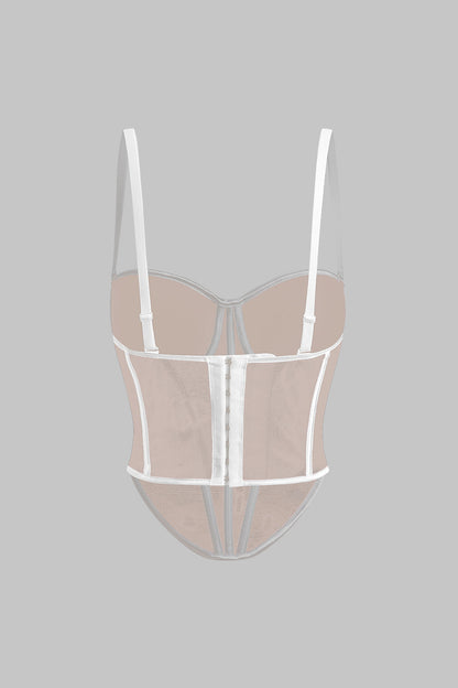 Mesh Slip Button Corset Waist Cami Top