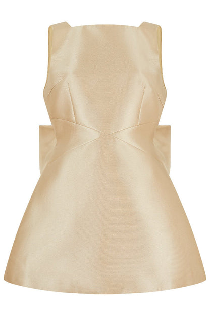Square Neck Satin Oversized Back Bow Plunge Back Mini Dress
