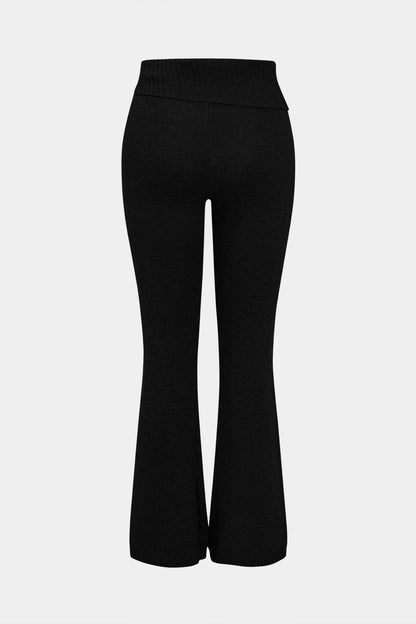 Solid Knit Hooded Top And Asymmetrical Pants Set