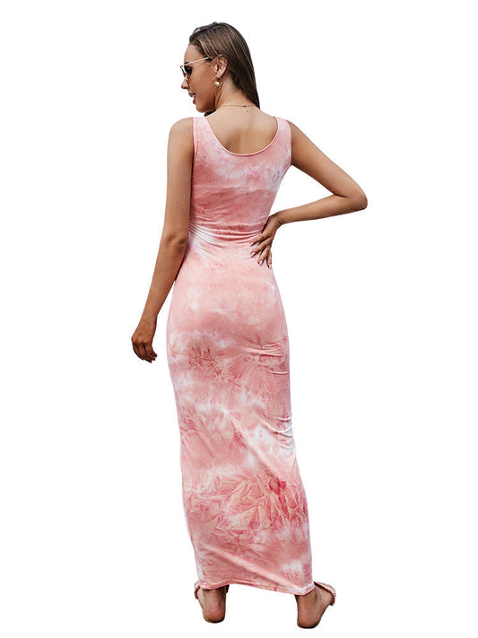 sleeveless tie-dye bag hip dress