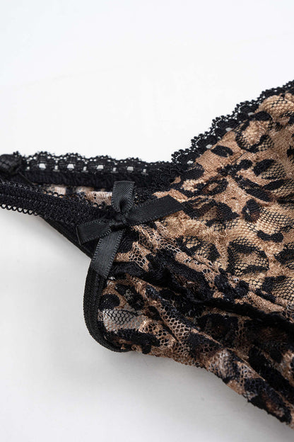 Leopard Print Lace Patchwork Backless Sleeveless Bodysuit