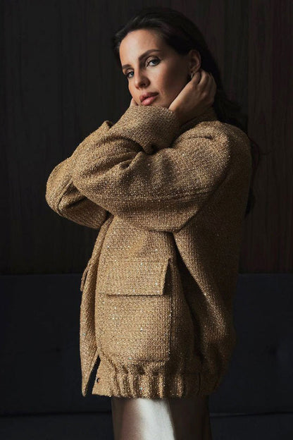 Loose Fit Sequin Bomber Coat