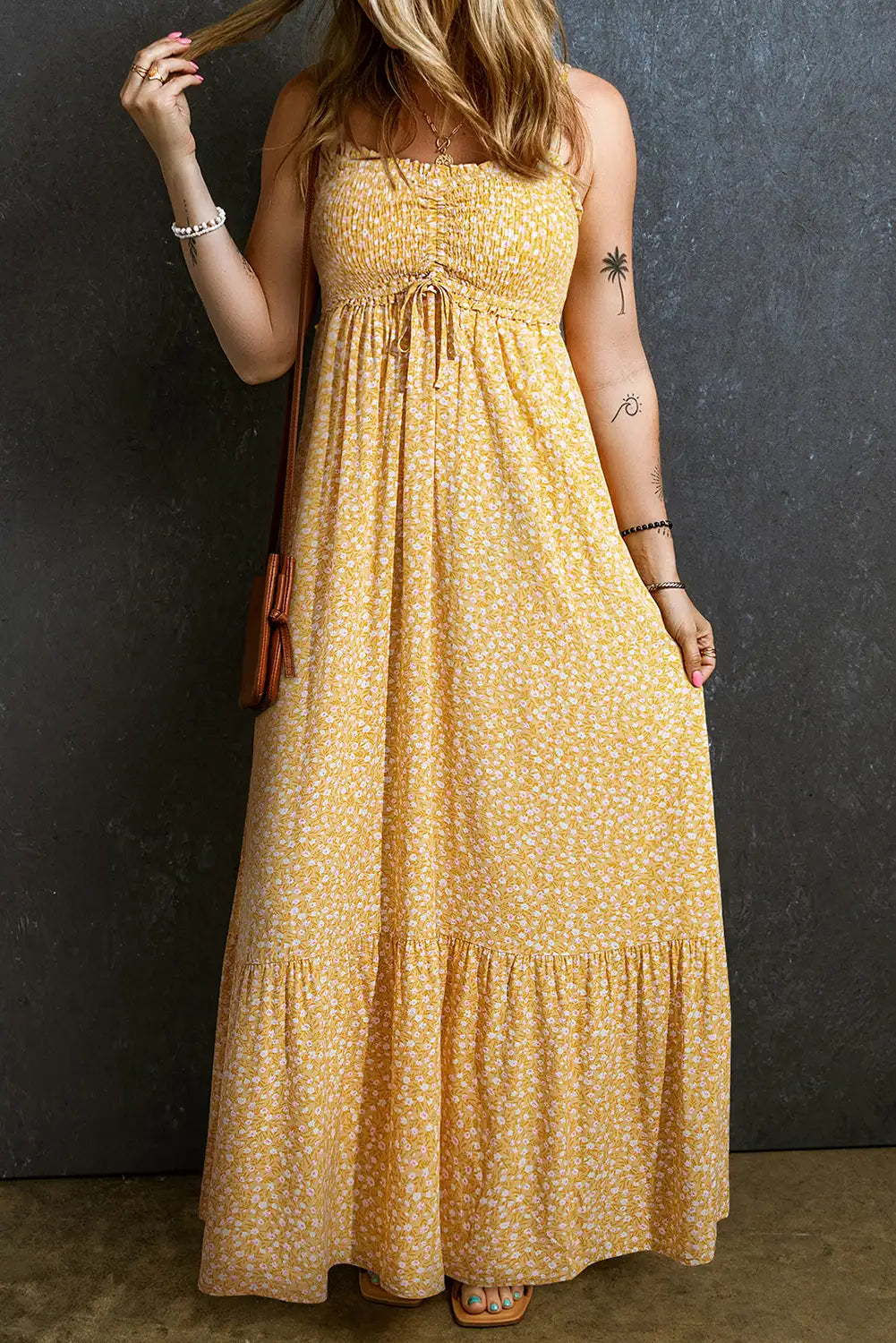 boho floral maxi dress in yellow