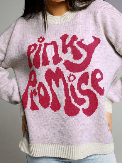 Contrast Color Letter Print Pull Over Sweater