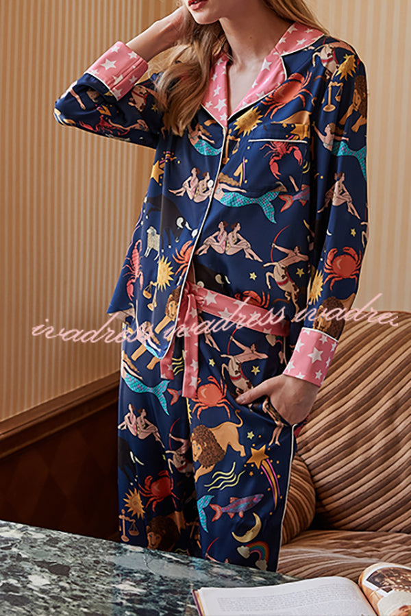 Blue Constellation Printed Home Long Sleeved Two-piece Set
