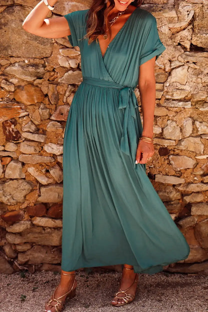 elegant blackish green v neck maxi dress