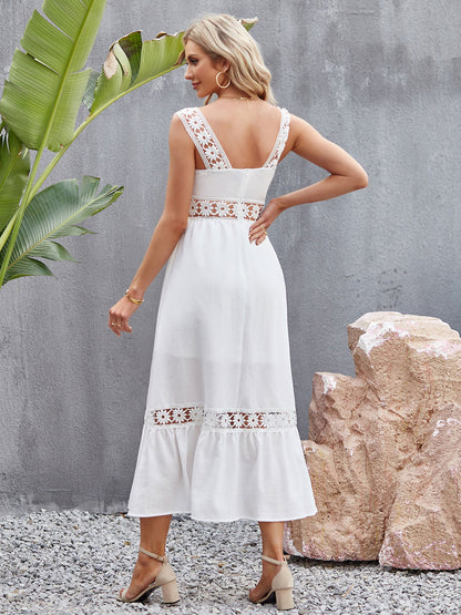 Cut Out Casual Square Neck Sleeveless Midi Dress