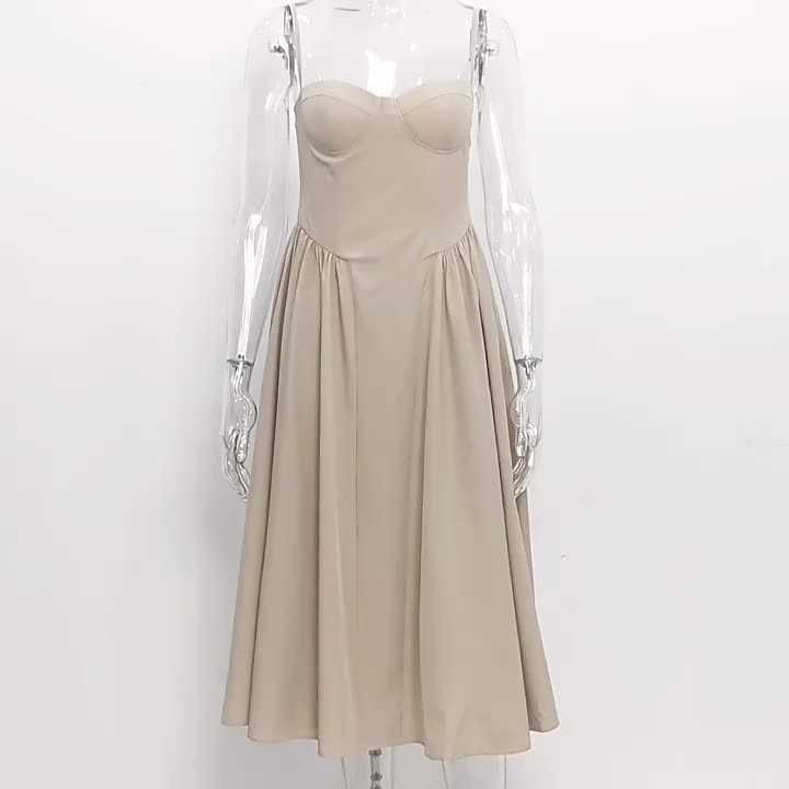 Corset Dress Spaghetti Strap Backless Brunch Birthday Party Midi Dresses