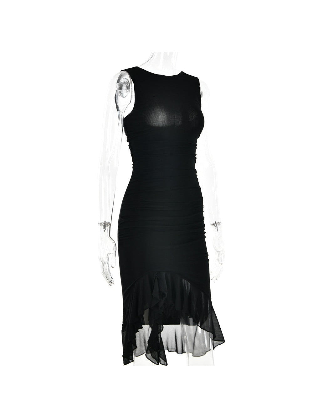 Round Neck Sleeveless Backless Pleated Midi Dress
