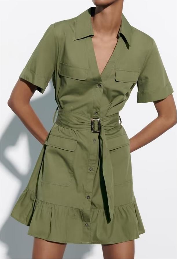 Spring Women Clothing Simple Graceful Waistband Poplin Dress – Elegant Floral Print Midi Dress