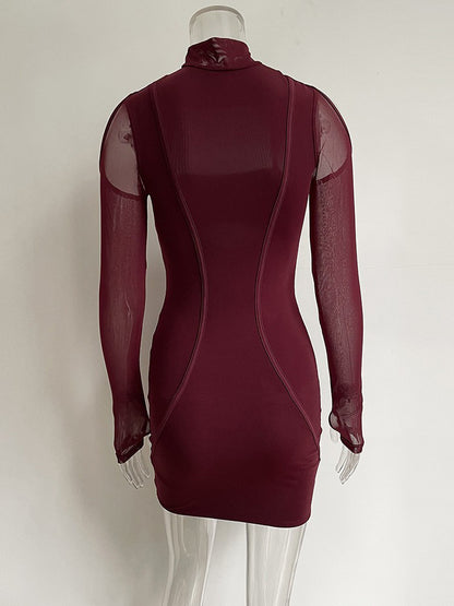 Bodycon Dress Cutout Open Shoulder Patchwork Sexy Mini Dresses