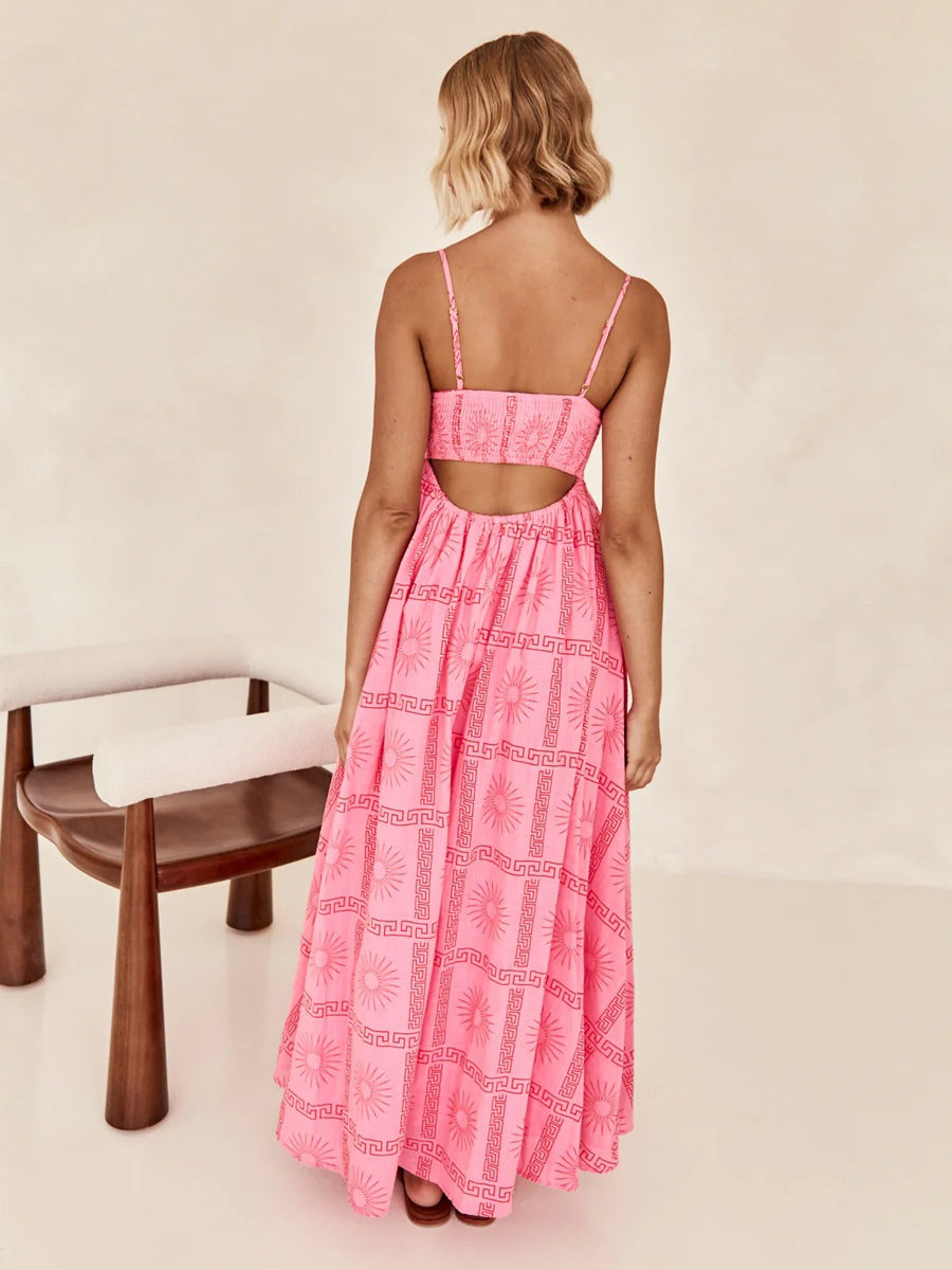 Painting Dress Square Neck Spaghetti Straps Cutout Casual Maxi Dresses