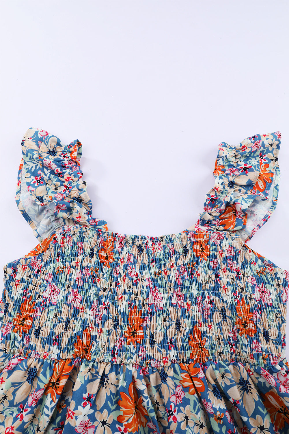 Multicolor Floral Sweetheart Ruffle Sleeveless Mini Dress