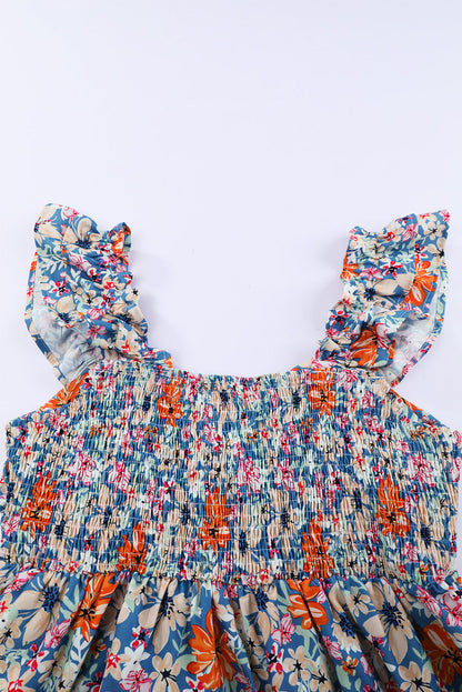 Multicolor Floral Sweetheart Ruffle Sleeveless Mini Dress