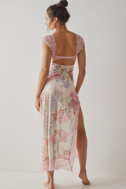 Floral Lace Cut-Out Backless Midi Dress