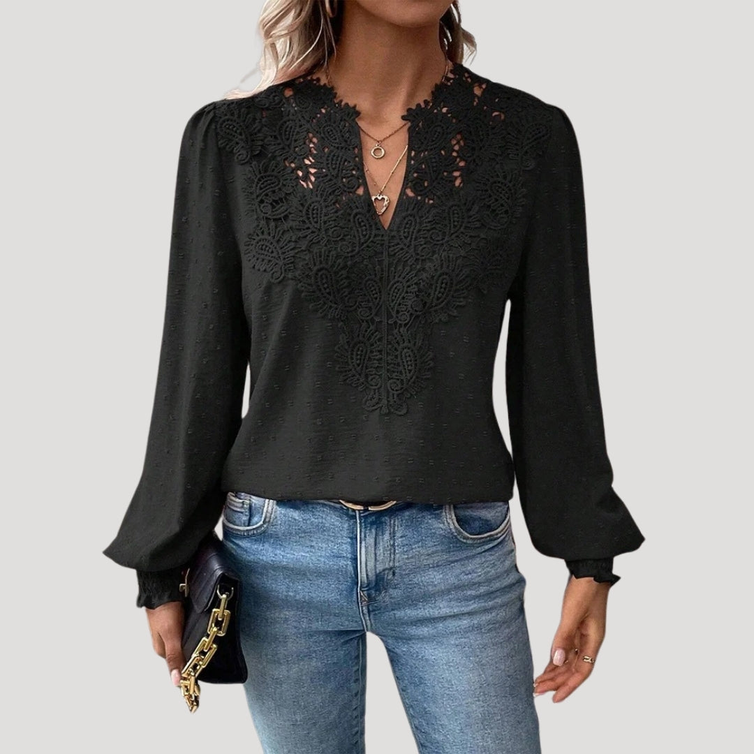 | Lace Long Sleeve Embroidered Blouse Top
