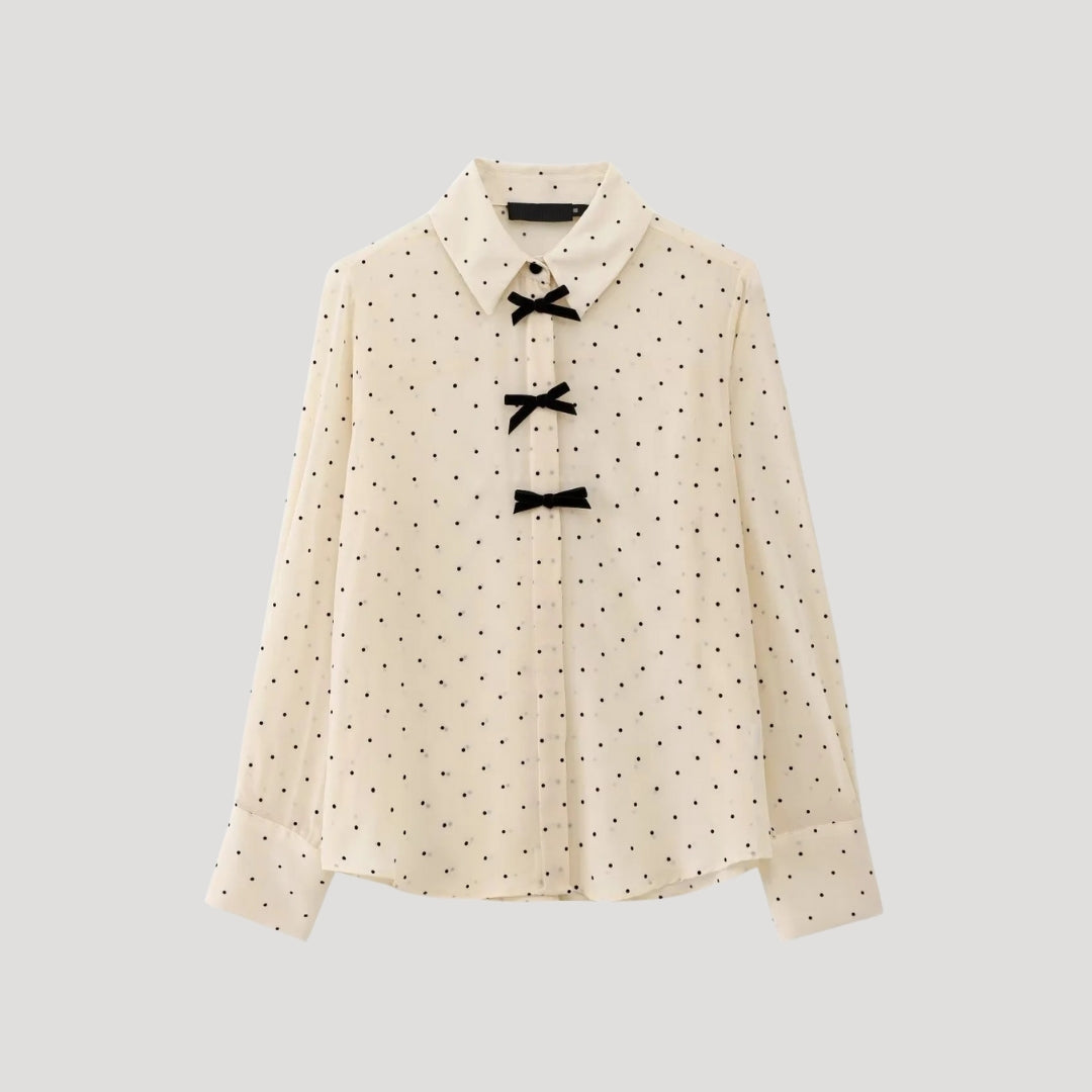 | Polka Dot Bow Tie Blouse – Long Sleeve Chiffon Shirt