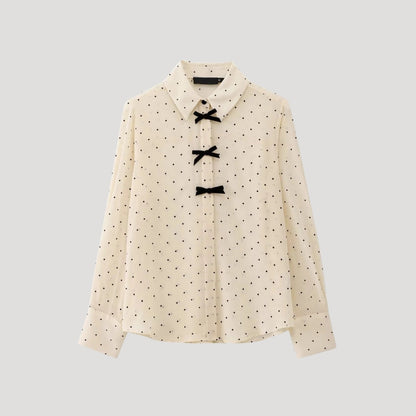 | Polka Dot Bow Tie Blouse – Long Sleeve Chiffon Shirt