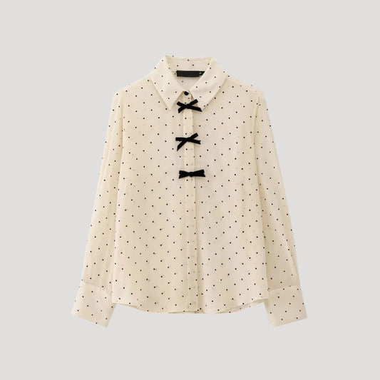 | Polka Dot Bow Tie Blouse – Long Sleeve Chiffon Shirt
