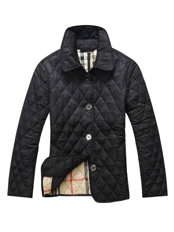 Quilted Jacket Turndown Collar Padded Coat Spring Cozy Outerwear
