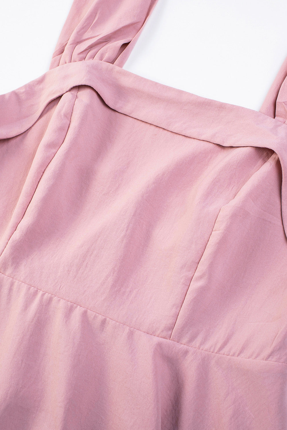 Pink Knotted Strap Square Neck High Waist Mini Dress