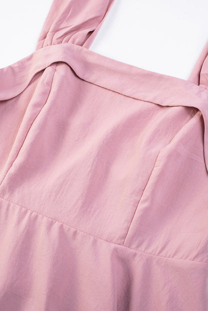 Pink Knotted Strap Square Neck High Waist Mini Dress