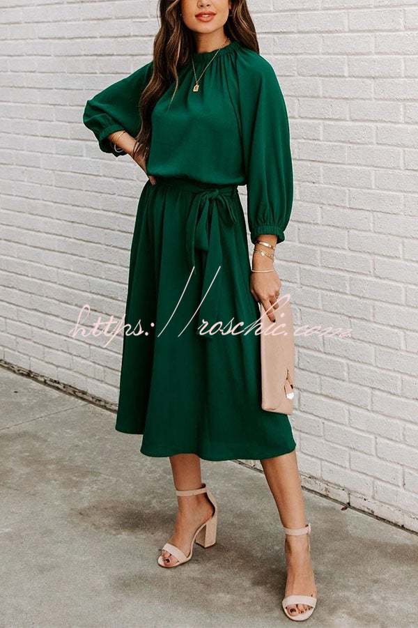 Solid Color Round Neck Big Hem Dress