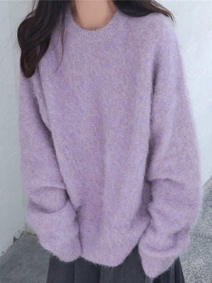 Fuzzy Solid Pullover Sweater