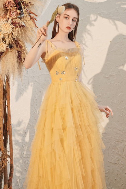 Sweetheart Ruched Bow Strap Tiered Tulle A-Line Maxi Gown