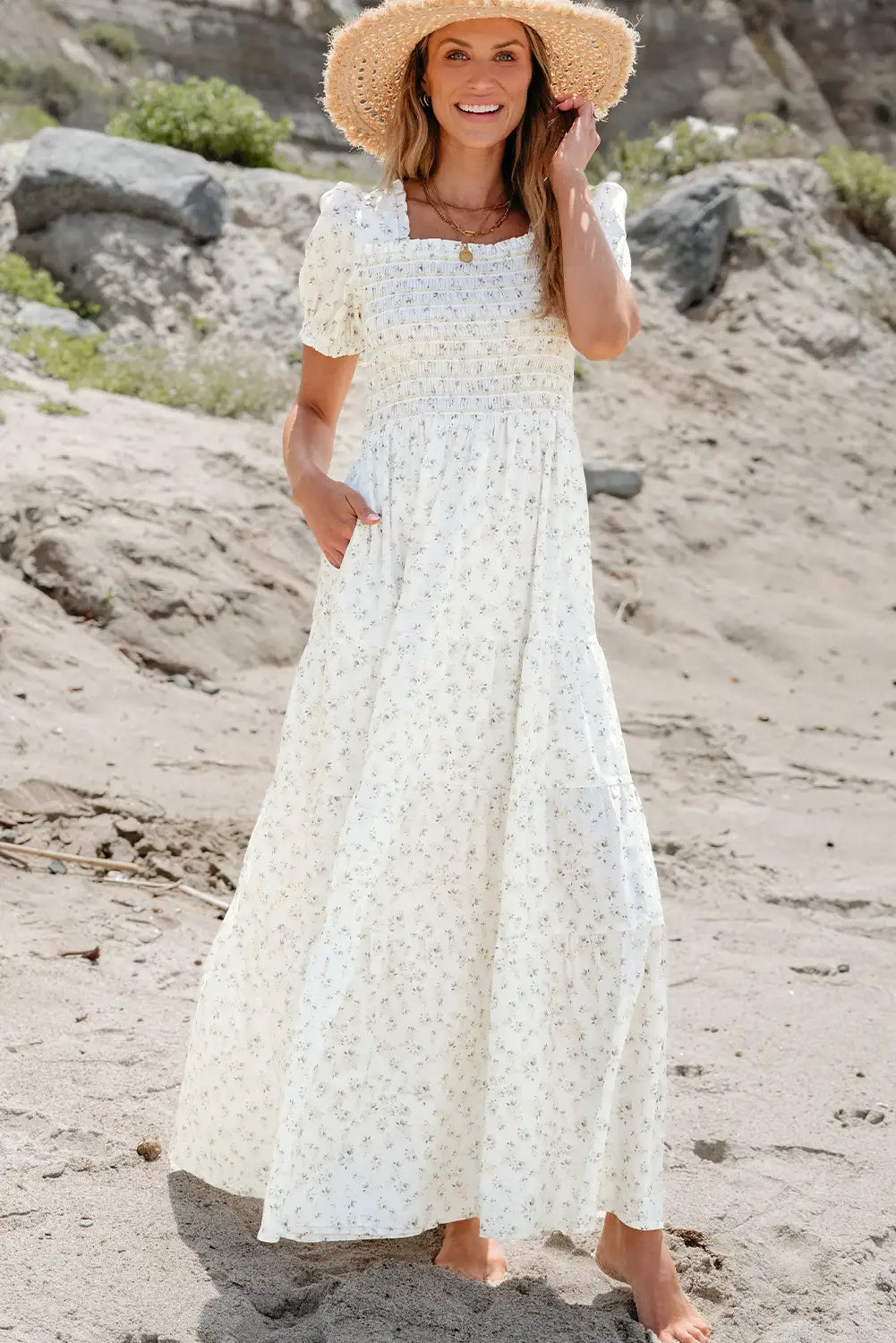 fresh white floral maxi dress